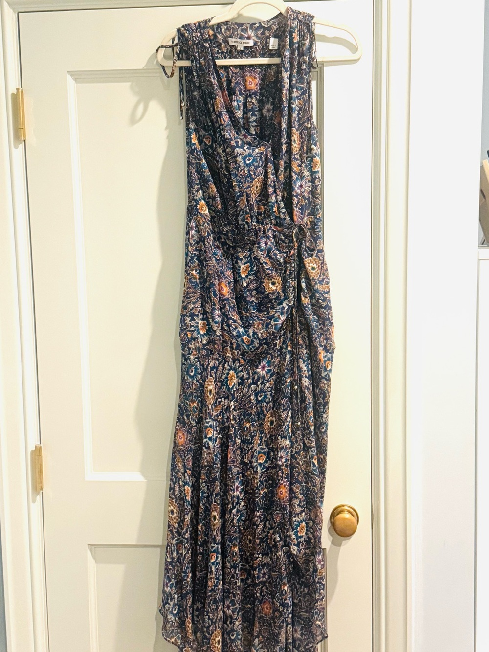NWT Veronica Beard Dovima 100% Silk Floral Ruched Midi Dress Blue White Sz 4 - Picture 9 of 14